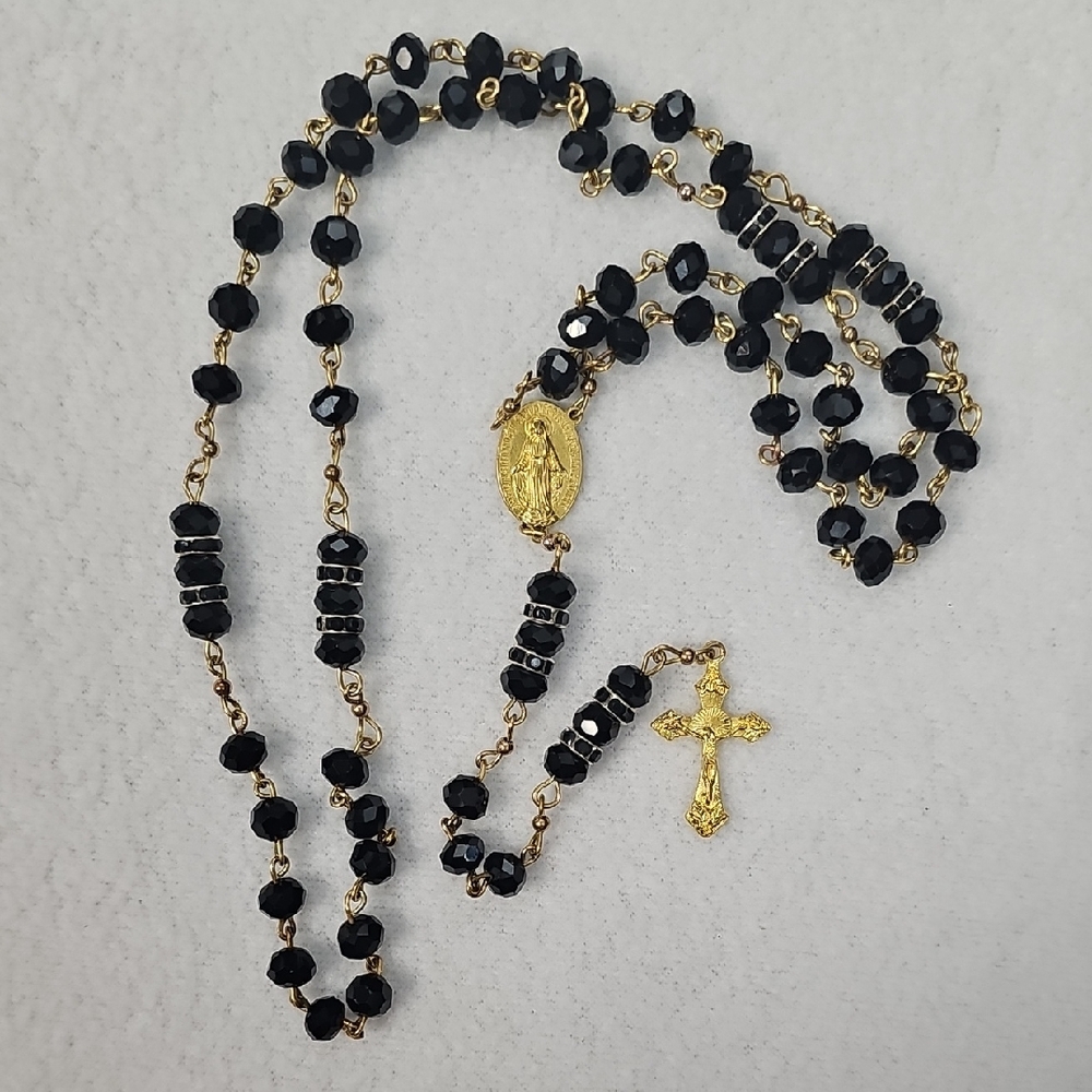 Classic Black and Gold Rosary Necklace - Women Jewelry